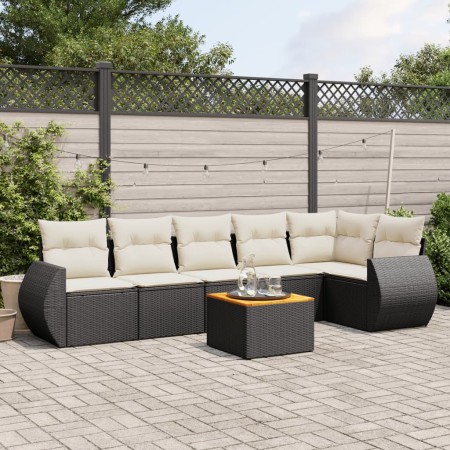 Set de comedor de jardín 7 pzas y cojines ratán sintético negro de , Conjuntos de jardín - Ref: Foro24-3257344, Precio: 433,2...