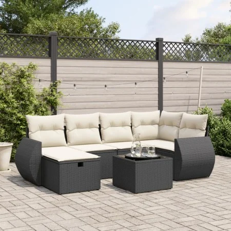 Set de comedor de jardín 7 pzas y cojines ratán sintético negro de , Conjuntos de jardín - Ref: Foro24-3264112, Precio: 445,2...