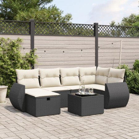 Set de comedor de jardín 7 pzas y cojines ratán sintético negro de , Conjuntos de jardín - Ref: Foro24-3264112, Precio: 420,2...