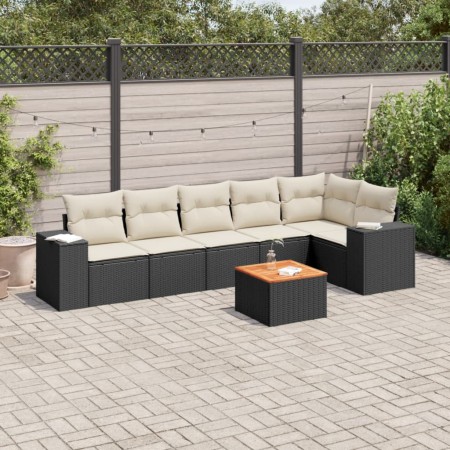 Set de comedor de jardín 7 pzas y cojines ratán sintético negro de , Conjuntos de jardín - Ref: Foro24-3257785, Precio: 429,7...