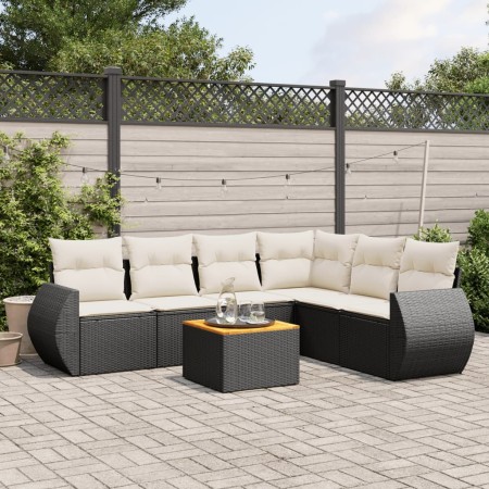 Set de comedor de jardín 7 pzas y cojines ratán sintético negro de , Conjuntos de jardín - Ref: Foro24-3257351, Precio: 433,2...
