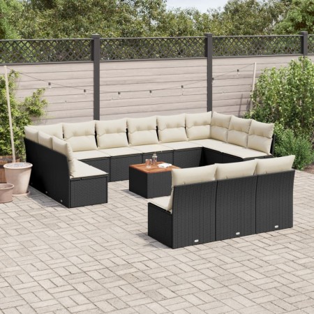 Set de sofás de jardín y cojines 14 pzas ratán sintético negro de , Conjuntos de jardín - Ref: Foro24-3256231, Precio: 775,99...