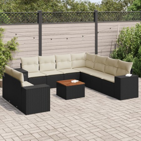 Set de sofás de jardín 10 pzas cojines ratán sintético negro de , Conjuntos de jardín - Ref: Foro24-3257841, Precio: 638,73 €...
