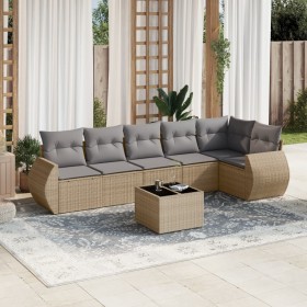 Set sofás de jardín 7 piezas y cojines ratán sintético beige en Conjuntos de jardín | Comprar online en Foru.es