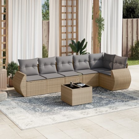 Set sofás de jardín 7 piezas y cojines ratán sintético beige en Conjuntos de jardín | Comprar online en Foru.es