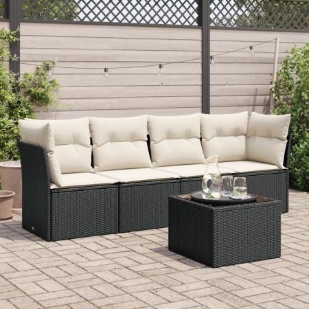 Set de muebles de jardín 5 pzas y cojines ratán sintético negro de , Conjuntos de jardín - Ref: Foro24-3249075, Precio: 298,1...