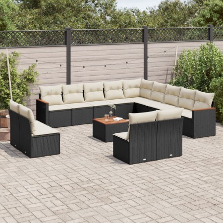 Set sofás de jardín 14 pzas con cojines ratán sintético negro de , Conjuntos de jardín - Ref: Foro24-3258892, Precio: 802,36 ...