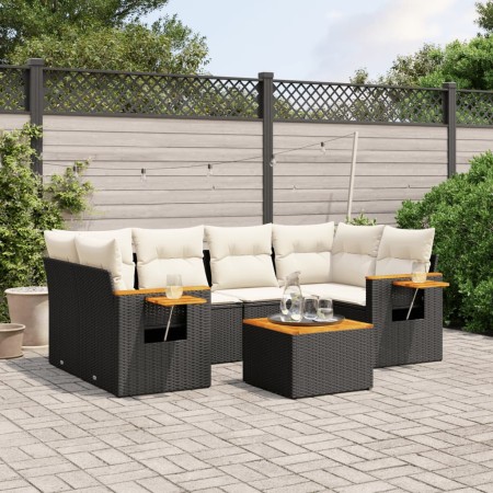 Set de comedor de jardín 7 pzas y cojines ratán sintético negro de , Conjuntos de jardín - Ref: Foro24-3226637, Precio: 431,1...