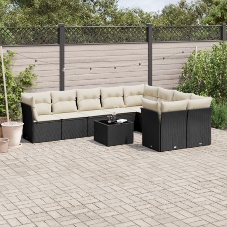 Set de sofás de jardín 10 pzas cojines ratán sintético negro de , Conjuntos de jardín - Ref: Foro24-3250015, Precio: 592,07 €...