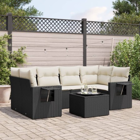 Set de comedor de jardín 7 pzas y cojines ratán sintético negro de , Conjuntos de jardín - Ref: Foro24-3252253, Precio: 457,0...