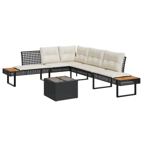 Set de sofás jardín 2 pzas con cojines ratán PE y vidrio negro de , Conjuntos de jardín - Ref: Foro24-3277493, Precio: 308,19...