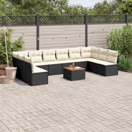 Set de sofás de jardín 11 pzas y cojines ratán sintético negro de , Conjuntos de jardín - Ref: Foro24-3256126, Precio: 589,51...