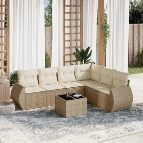 Set sofás de jardín 7 piezas y cojines ratán sintético beige en Conjuntos de jardín | Comprar online en Foru.es