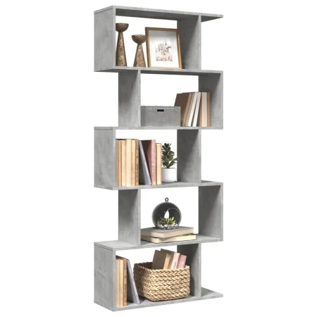 Librería divisora 5 niveles madera gris hormigón 70x24x161 cm de , Librerías y estanterías - Ref: Foro24-858096, Precio: 60,0...