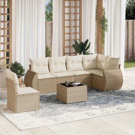Set sofás de jardín 7 piezas y cojines ratán sintético beige en Conjuntos de jardín | Comprar online en Foru.es