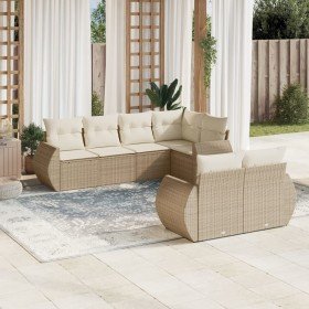 Set sofás de jardín 7 piezas y cojines ratán sintético beige en Conjuntos de jardín | Comprar online en Foru.es