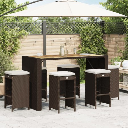 Taburetes altos de bar jardín con cojines 6 uds ratán PE marrón de , Sillas de jardín - Ref: Foro24-368691, Precio: 336,32 €,...