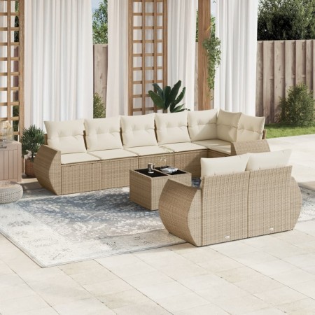 Set de sofás de jardín 9 pzas con cojines ratán sintético beige en Conjuntos de jardín | Comprar online en Foru.es