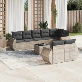 Set muebles jardín 9 pzas y cojines ratán sintético gris claro en Conjuntos de jardín | Comprar online en Foru.es