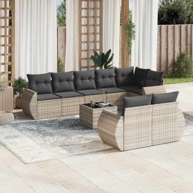 Set muebles jardín 9 pzas y cojines ratán sintético gris claro en Conjuntos de jardín | Comprar online en Foru.es