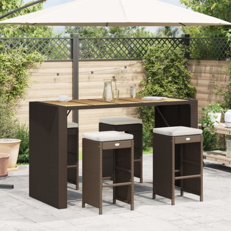 Taburetes de bar de jardín con cojines 4 uds ratán PE marrón de , Sillas de jardín - Ref: Foro24-368688, Precio: 228,80 €, De...