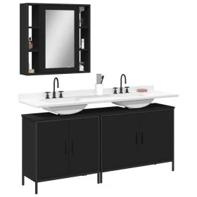 Set de muebles de baño 3 piezas madera contrachapada negro de , Muebles de baño - Ref: Foro24-3214730, Precio: 168,38 €, Desc...