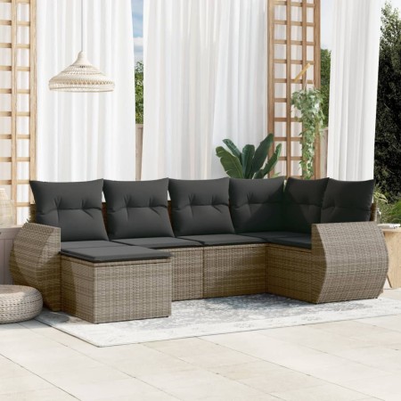Set de muebles de jardín 6 pzas y cojines ratán sintético gris en Conjuntos de jardín | Comprar online en Foru.es