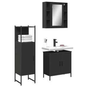 Set de muebles de baño 3 piezas madera contrachapada negro de , Muebles de baño - Ref: Foro24-3214760, Precio: 169,24 €, Desc...