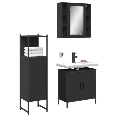 Set de muebles de baño 3 piezas madera contrachapada negro de , Muebles de baño - Ref: Foro24-3214760, Precio: 172,90 €, Desc...