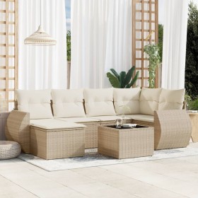 Set sofás de jardín 7 piezas y cojines ratán sintético beige en Conjuntos de jardín | Comprar online en Foru.es