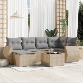 Set sofás de jardín 7 piezas y cojines ratán sintético beige en Conjuntos de jardín | Comprar online en Foru.es