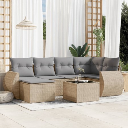 Set sofás de jardín 7 piezas y cojines ratán sintético beige en Conjuntos de jardín | Comprar online en Foru.es