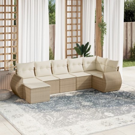 Set sofás de jardín 7 piezas y cojines ratán sintético beige en Conjuntos de jardín | Comprar online en Foru.es