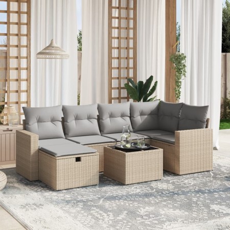 Juego de sofás jardín con cojines beige mezcla 7 pzas ratán PE de , Conjuntos de jardín - Ref: Foro24-3263495, Precio: 438,18...