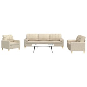 Juego de sofás con cojines 3 piezas tela crema de , Sofás - Ref: Foro24-3278305, Precio: 661,37 €, Descuento: %