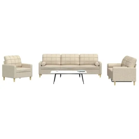 Juego de sofás con cojines 3 piezas tela crema de , Sofás - Ref: Foro24-3278305, Precio: 651,02 €, Descuento: %