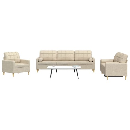 Juego de sofás con cojines 3 piezas tela crema de , Sofás - Ref: Foro24-3278305, Precio: 661,37 €, Descuento: %