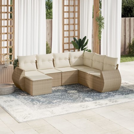 Set sofás de jardín 7 piezas y cojines ratán sintético beige en Conjuntos de jardín | Comprar online en Foru.es