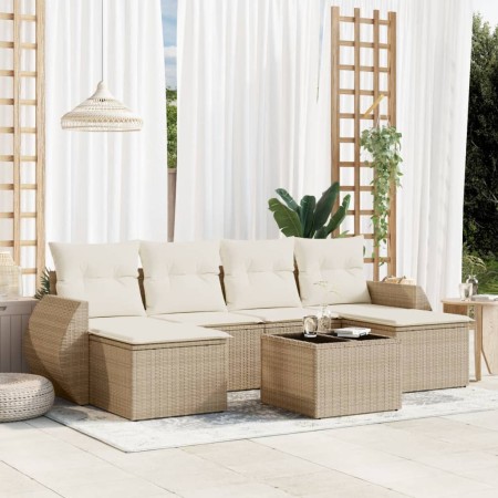 Set sofás de jardín 7 piezas y cojines ratán sintético beige en Conjuntos de jardín | Comprar online en Foru.es