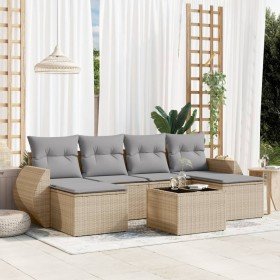 Set sofás de jardín 7 piezas y cojines ratán sintético beige en Conjuntos de jardín | Comprar online en Foru.es