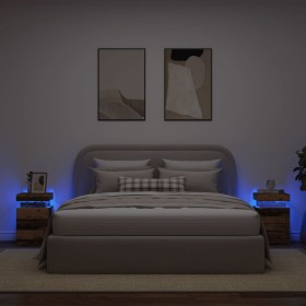 Mesitas de noche con LED 2 uds madera envejecida 35x39x55 cm de , Mesitas de noche - Ref: Foro24-857655, Precio: 113,97 €, De...