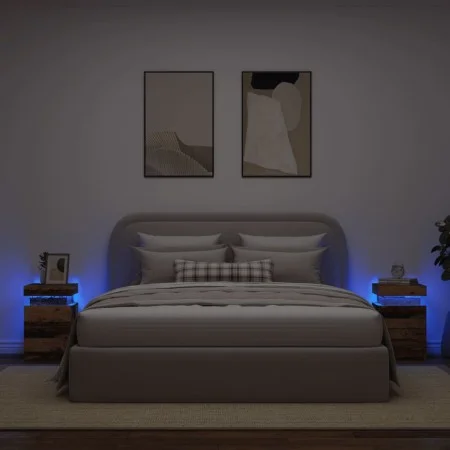 Mesitas de noche con LED 2 uds madera envejecida 35x39x55 cm de , Mesitas de noche - Ref: Foro24-857655, Precio: 112,40 €, De...