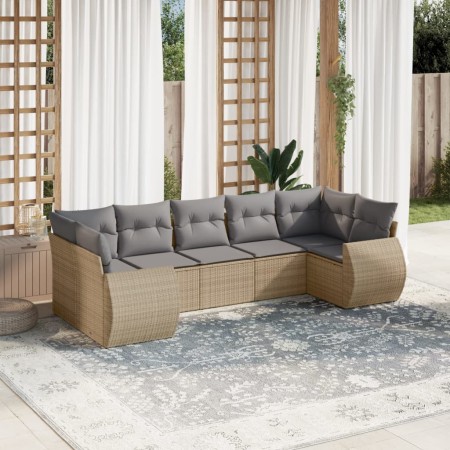 Set sofás de jardín 7 piezas y cojines ratán sintético beige en Conjuntos de jardín | Comprar online en Foru.es
