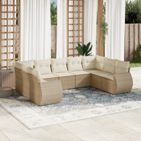 Set de sofás de jardín 9 pzas con cojines ratán sintético beige en Conjuntos de jardín | Comprar online en Foru.es
