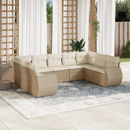Set de sofás de jardín 9 pzas con cojines ratán sintético beige en Conjuntos de jardín | Comprar online en Foru.es
