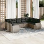 Set de muebles de jardín 9 pzas y cojines ratán sintético gris en Conjuntos de jardín | Comprar online en Foru.es