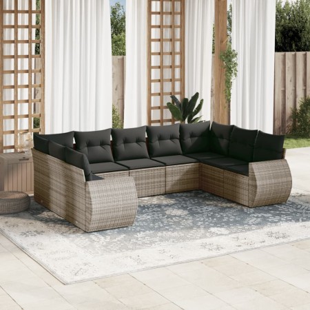 Set de muebles de jardín 9 pzas y cojines ratán sintético gris en Conjuntos de jardín | Comprar online en Foru.es