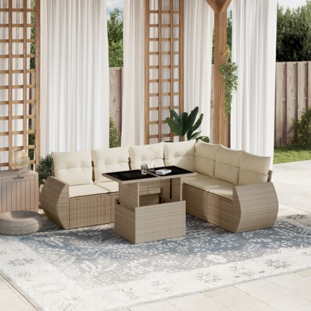 Set sofás de jardín 7 piezas y cojines ratán sintético beige de , Conjuntos de jardín - Ref: Foro24-3268558, Precio: 535,17 €...