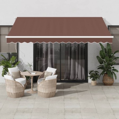 Toldo retráctil automático con luces LED marrón 400x300 cm de , Toldos - Ref: Foro24-3215380, Precio: 633,65 €, Descuento: %