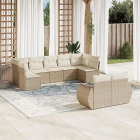 Set de sofás de jardín 9 pzas con cojines ratán sintético beige en Conjuntos de jardín | Comprar online en Foru.es